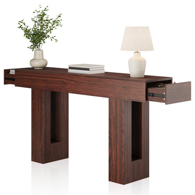 63" Farmhouse Console Table with 2 Drawers, Rustic Entryway Table for Hallway Living Room