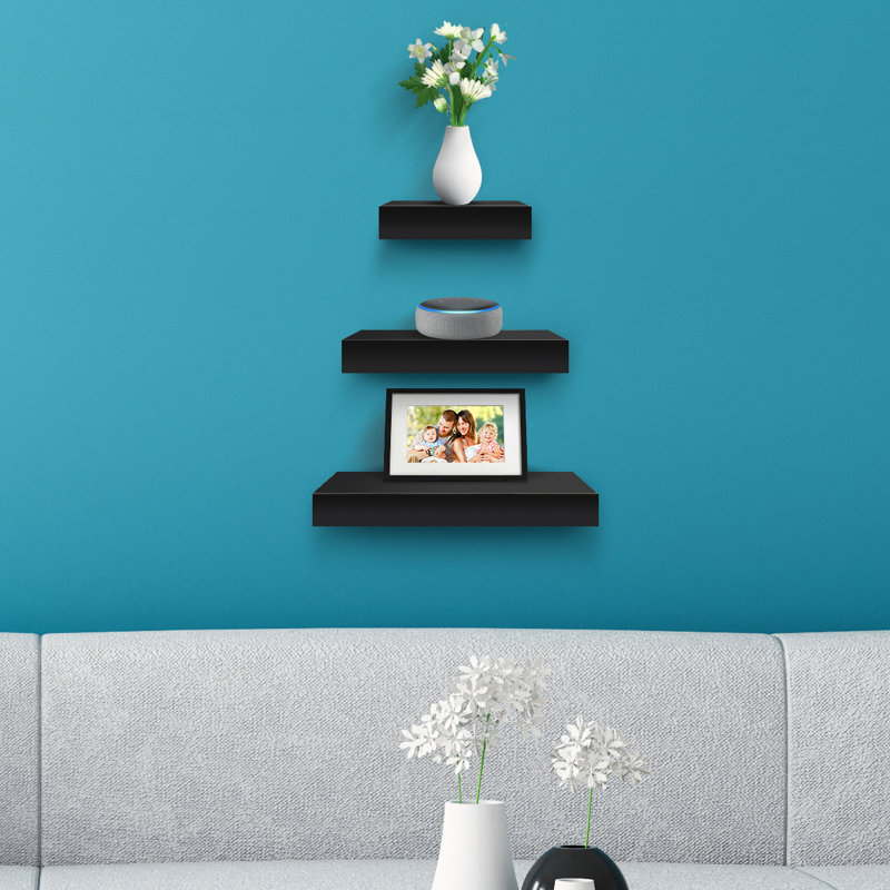 Suad 3 Piece Square Floating Shelf, Black