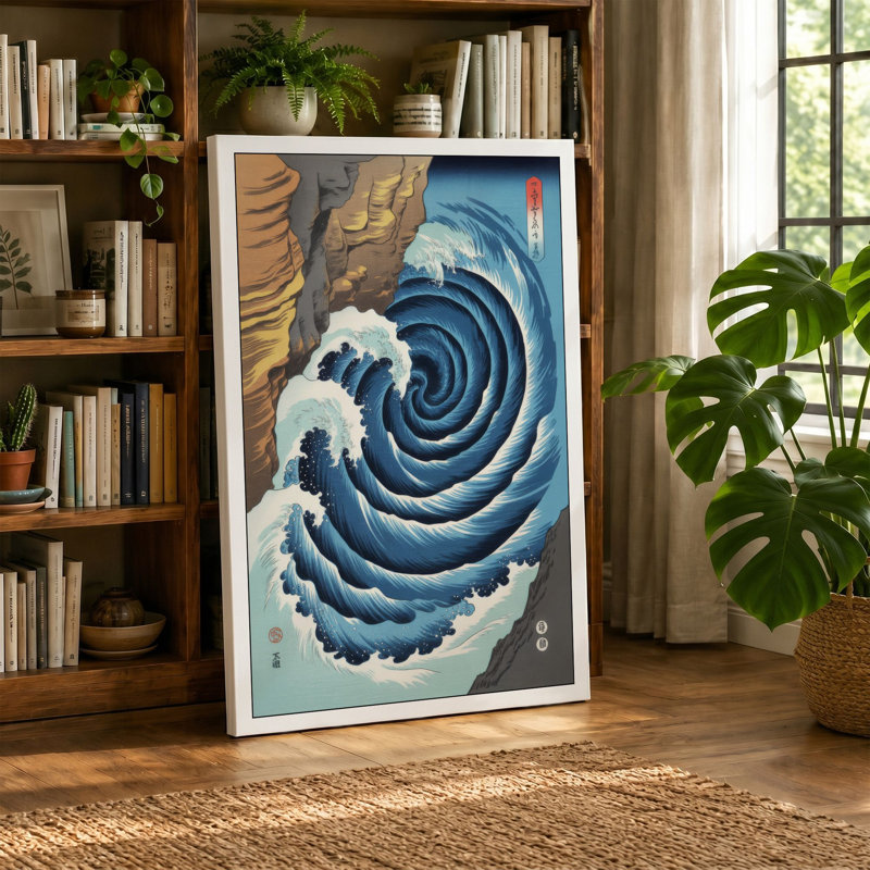 Great Wave at Twilight Japandi - Wrapped Canvas, 30x20 - 76.2 x 50.8 cm, Terracotta Border
