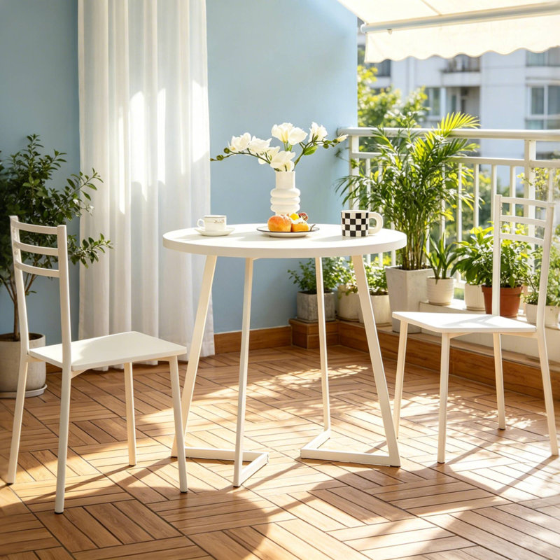 Kilwin 3-Piece White Modern Round Dining Table Set with 2 Chairs, Space-Saving Kitchen & Breakfast Nook Dining Set, Compact Small Space Bistro Dining Room Table Set