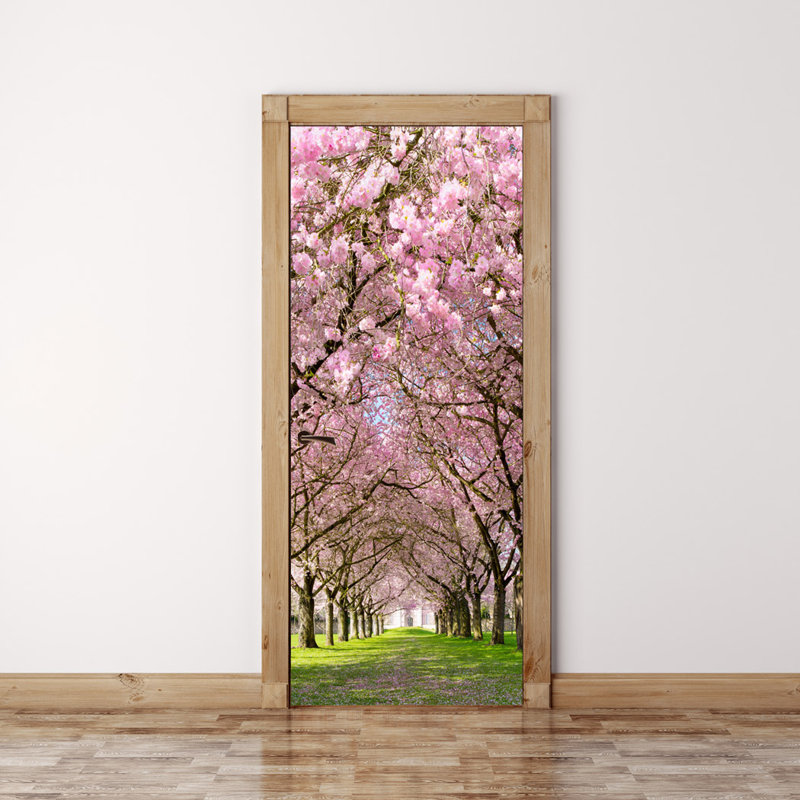 Décoration murale Cherry Blossom Path - Revêtement en tissu auto-adhésif repositionnable
