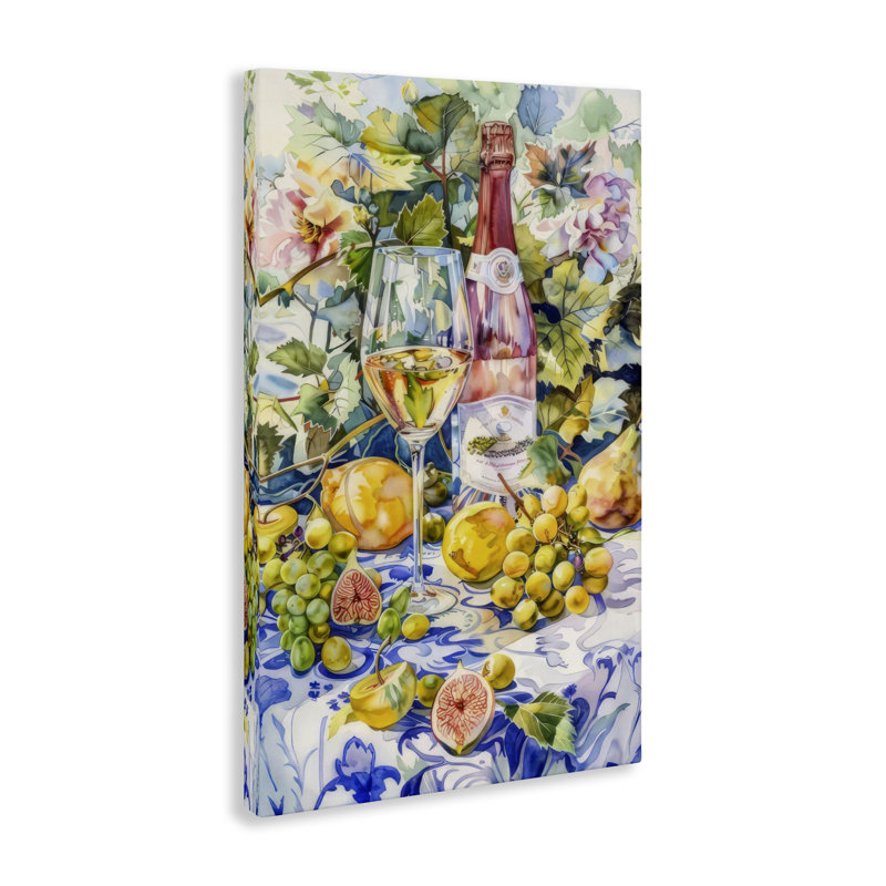  Art mural sur toile Grape Vines Wine Glass par LSR Design Studio, H 24 po x l 16 po