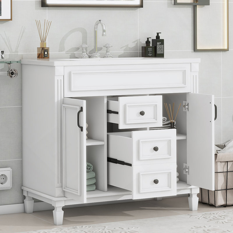 Meuble-lavabo de salle de bain 36 po avec lavabo supérieur, Blanc