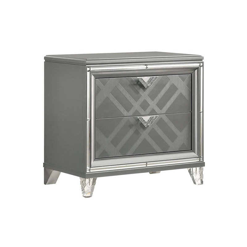 Two Drawers Nightstand with Exquisite Mirror Trim, A Timeless Piece for Enhancing Bedroom Decor and Functionality