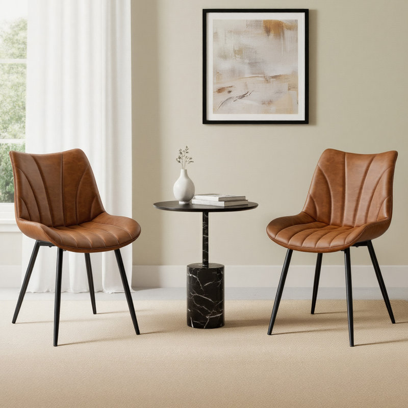 52cm H Tufted Upholstered Side Chair, Retro Brown