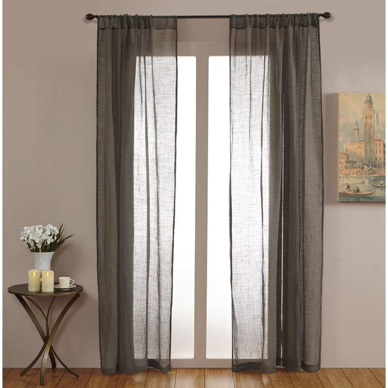 Panneau de rideau transparent uni avec passe-tringle pour le salon, L 51 po x L 96 po, Gris