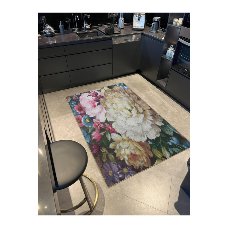 Tapis décoratif multicolore à motif floral et rose, Rectangle 3 pi 3 po x 4 pi 11 po