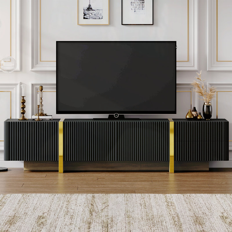 Meuble télé de luxe à cannelures pour téléviseur de 80 po ou moins, Noir