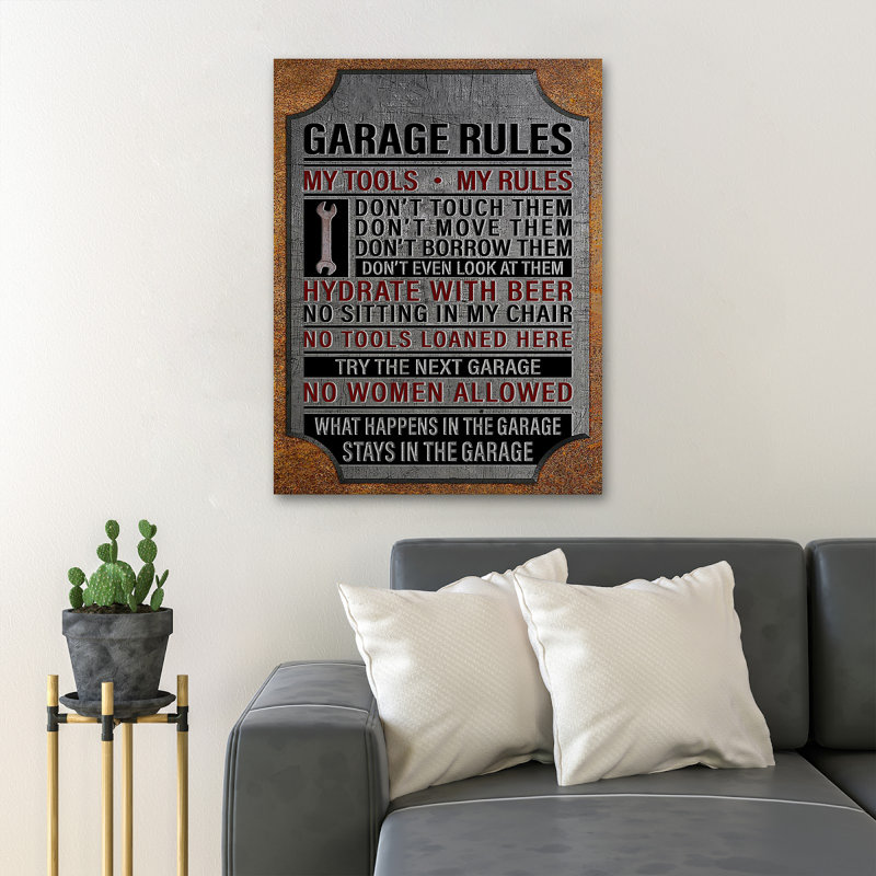 Garage Rules - My Tools My Rules - 1 pièce, reproduction d'art graphique sur toile tendue, H 14 po x l 11 po x P 2 po