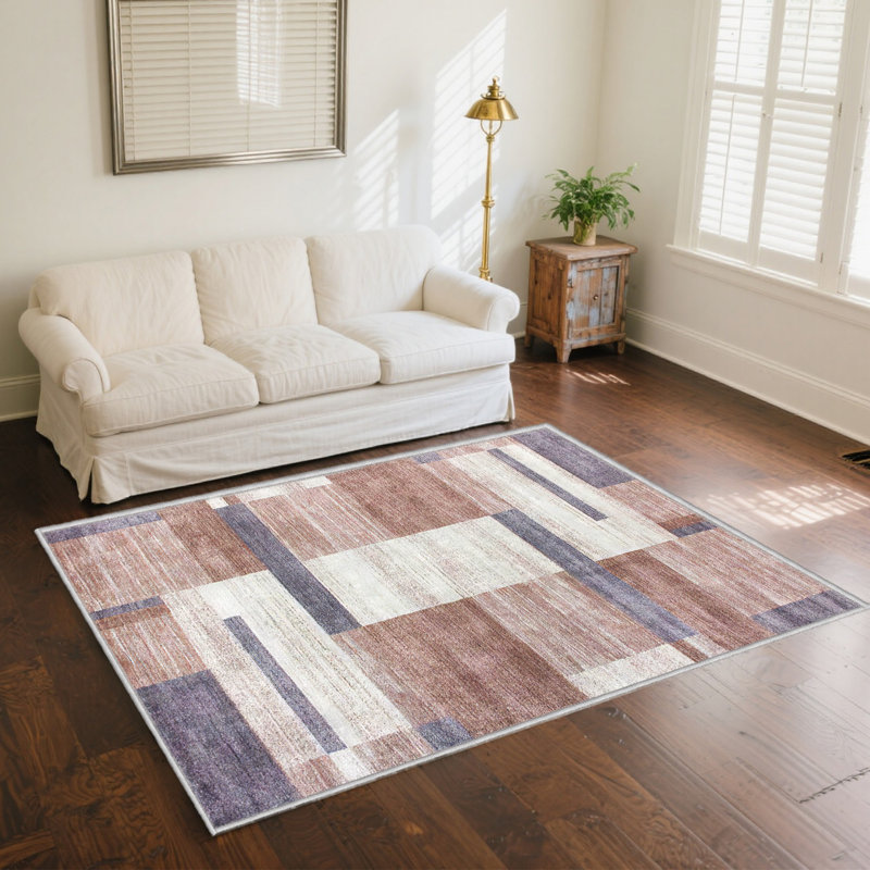 Bimlesh Modern Geometric Washable Indoor Bedroom Area Rug in Beige, Rust, and Gray for Living Room, Rectangle 8' x 10'