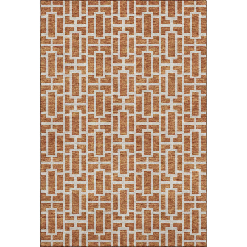 Premium Machine Washable Prisco Terracotta Rug, Rectangle 10' x 14'