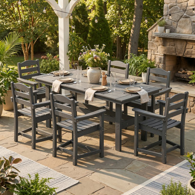 Ensemble repas d'extérieur 7 pièces en PEHD | 1 table + 6 chaises | Résistant aux intempéries, stable aux rayons UV et écologique