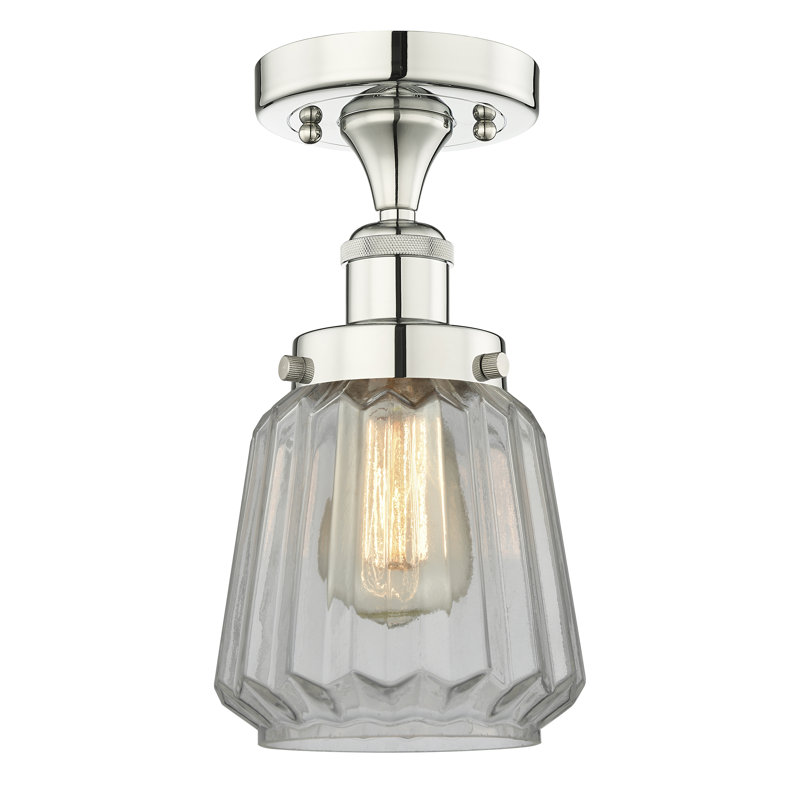 Kemmel Glass Semi Flush Mount, Polished Nickel, Clear