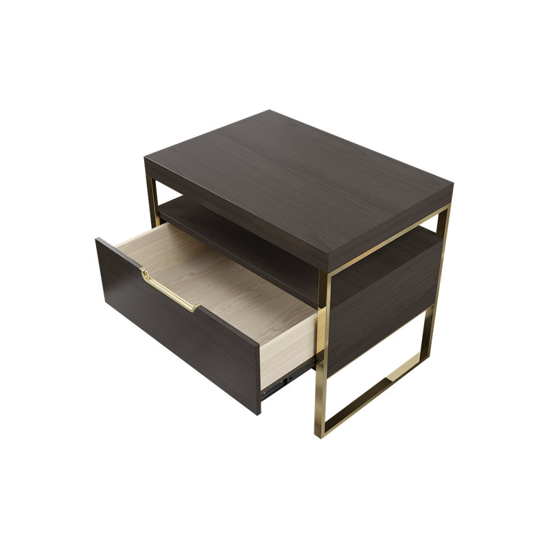 Shelor 56cm W Metal Bedside Table, Gold, Brown