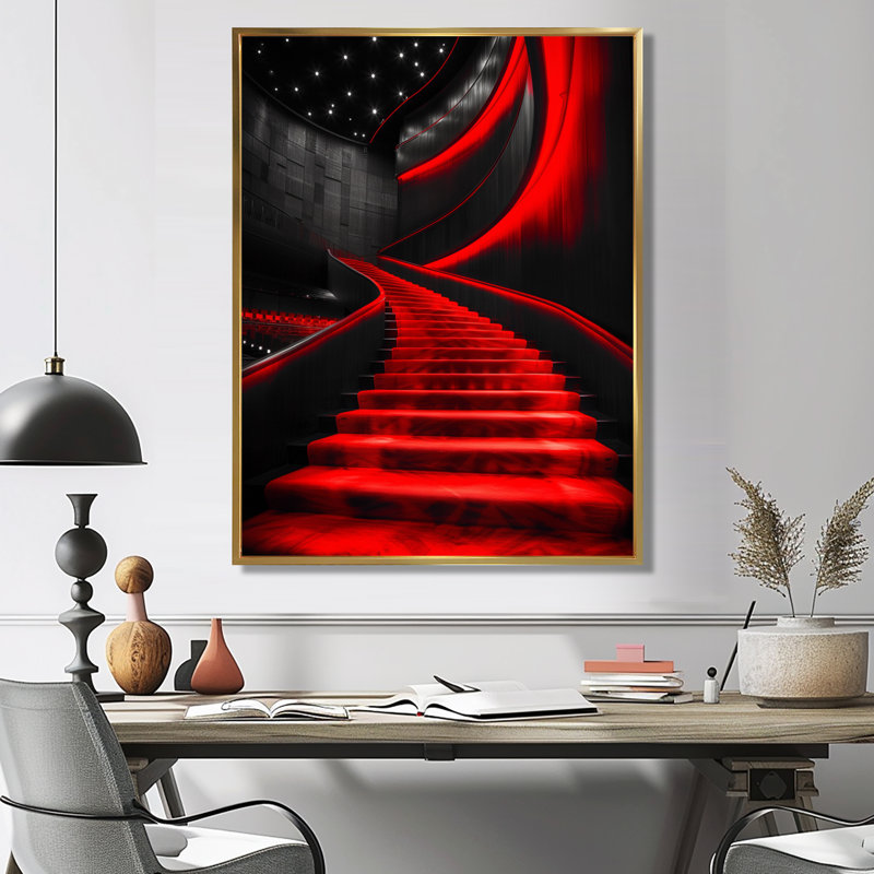 Monochromes harmoniques noires et rouges - salles de concert, Cadre flottant doré, H 34 po x l 44 po