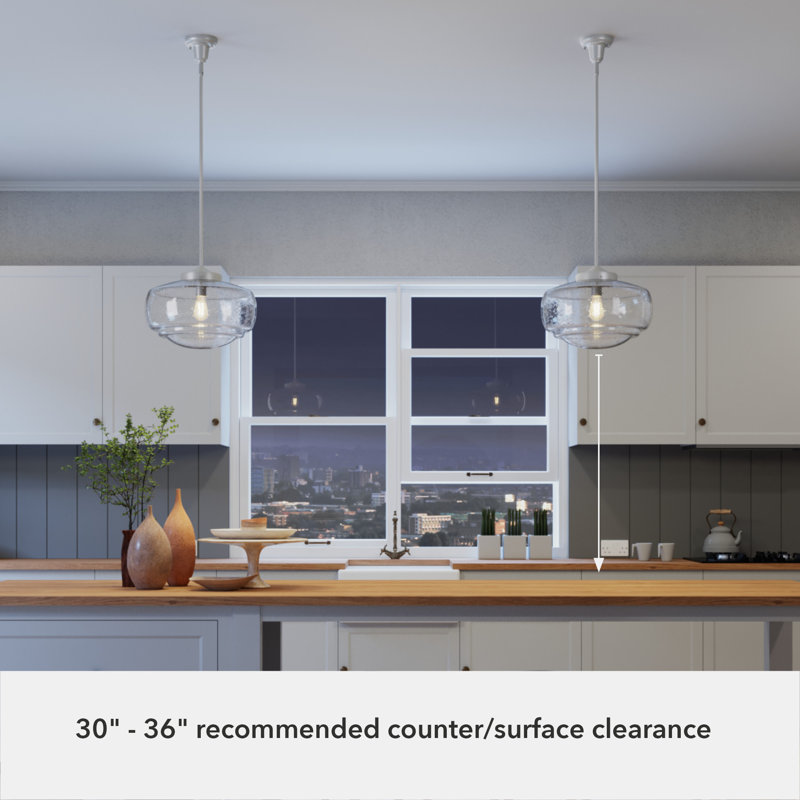 Saddle Creek 1 - Light Single Schoolhouse Pendant with Glass, White, Brushed Nickel, 70" H x 10" W x 10" D