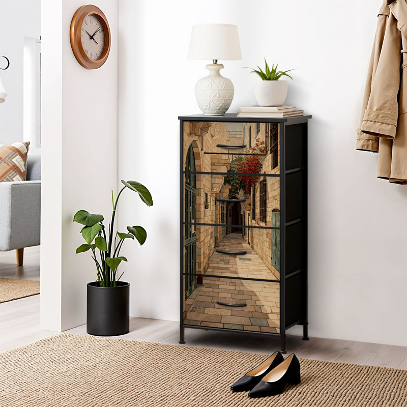 4 Drawer Dresser for Bedroom, Narrow Chest of Drawers, Wooden Top and Study Iron Frame 18"x37.5"-(WxH)