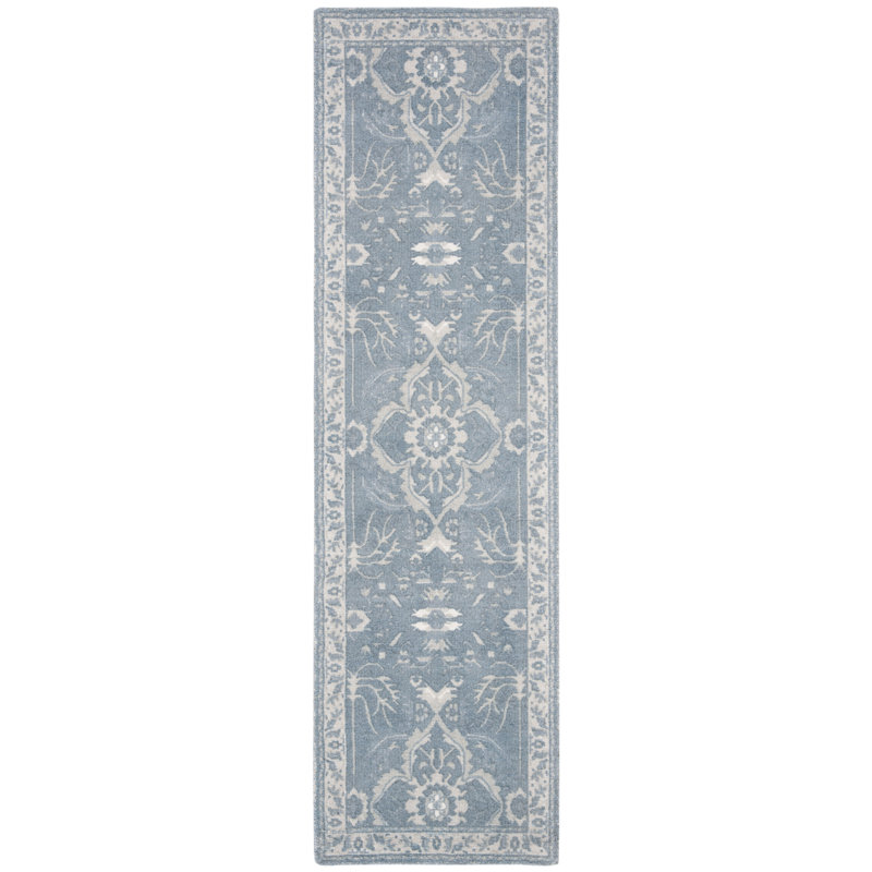 Tapis bleu touffeté à la main Karley, Tapis de couloir 2 pi 3 po x 8 pi