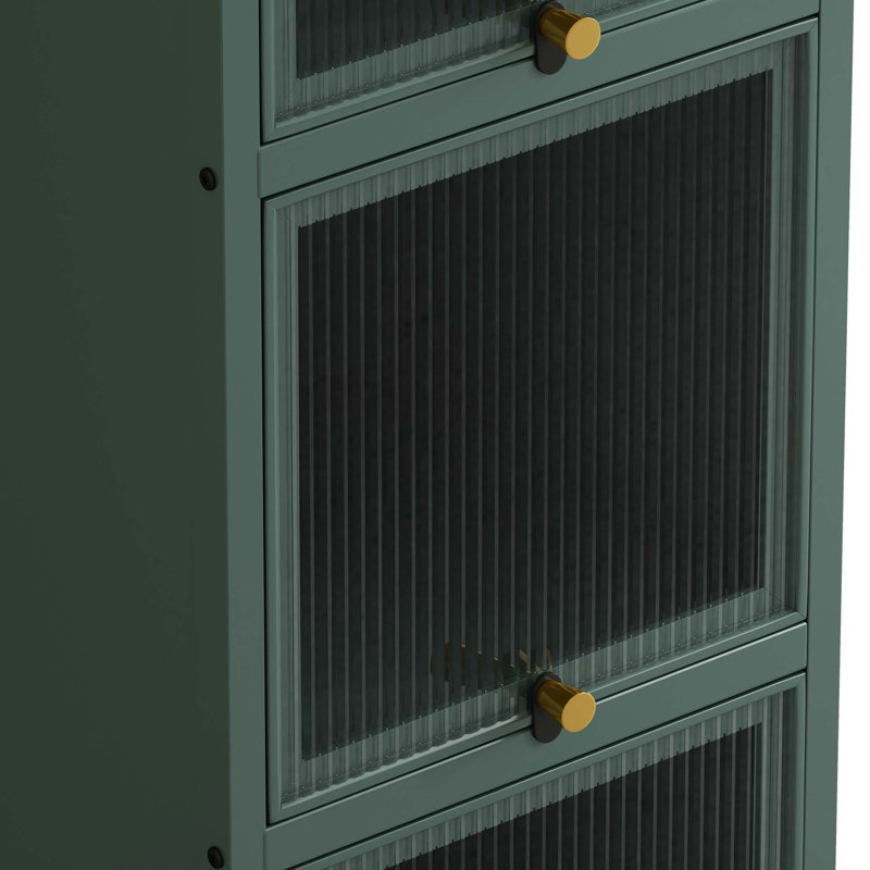 Armoire de porte moderne en verre à quatre niveaux avec rangement à 5 niveaux, pour le hall d'entrée, la salle de bain et la salle à manger