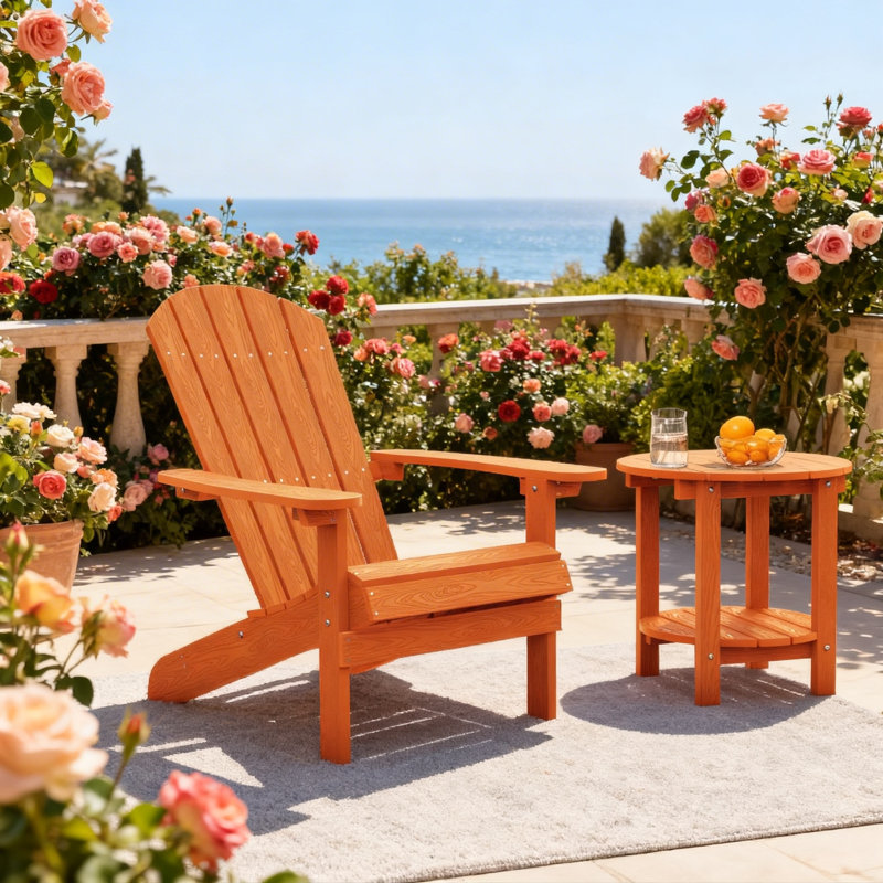 Plastic Adirondack Chairs Outdoor HIPS Patio Chairs With Wood Texture Lawn Fire Pit Deck Porch Garden Chairs For Adults（Set Of 2）