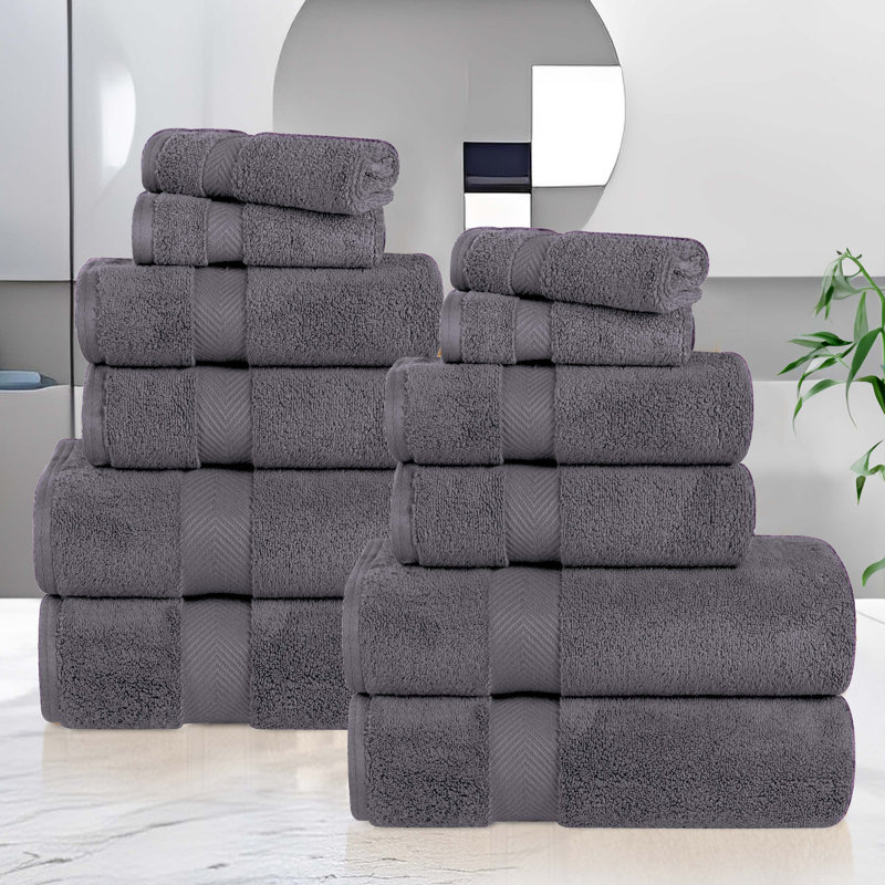 Ensemble de serviettes 12 pièces Fatih Zero Twist, Gris