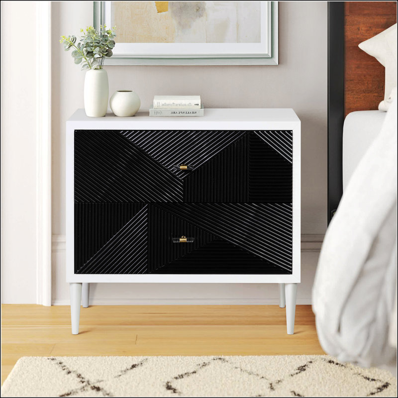 Table de chevet blanche et noire avec 2 tiroirs