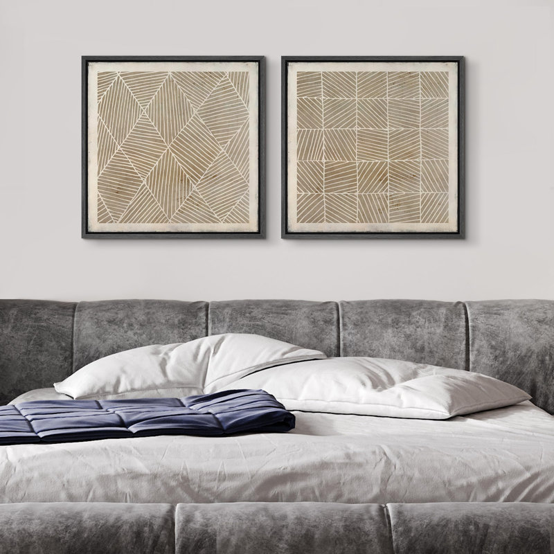 "Lignes géométriques brunes, motifs abstraits, tons nordiques, art moderne nordique" - 2 pièces, H 24 po x l 24 po