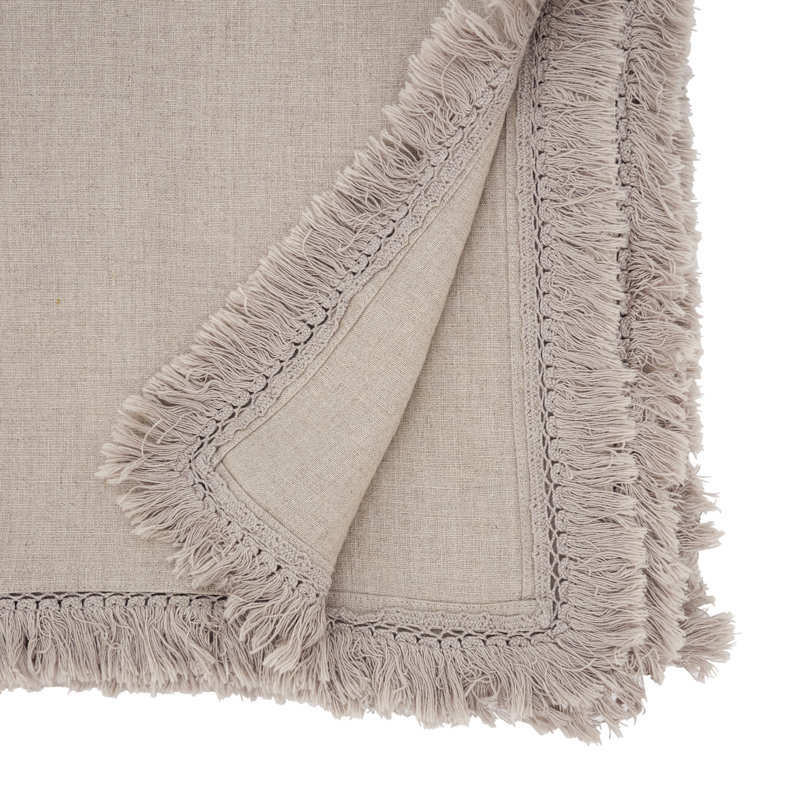 Nappe à franges en lin Stonewashed, L 59 po x L 140 po, Crème
