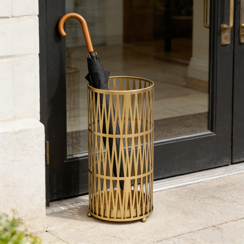 Kinverli Iron Freestanding Umbrella Stand, Gold