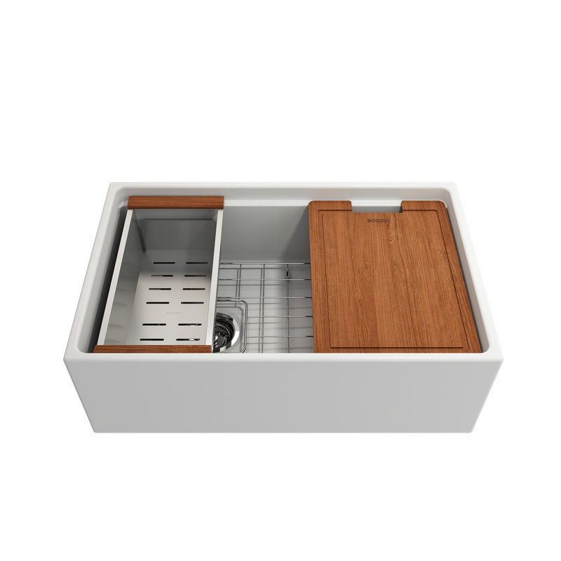 30'' L Single Basin Kitchen Sink, Matte White