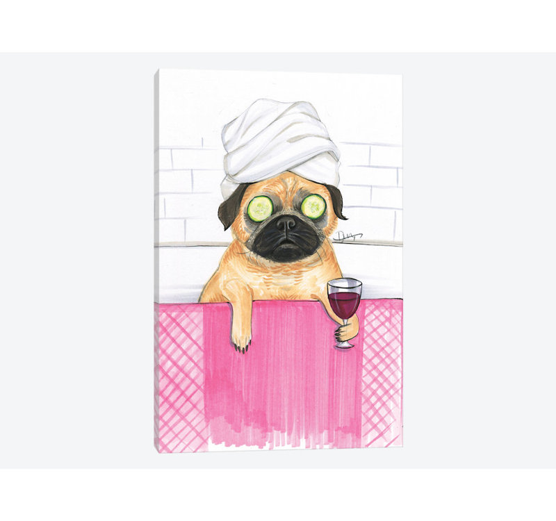 «Pug Bath», reproduction sur toile, H 18 po x l 12 po x p 1,5 po, Toile tendue, Pas de tapis