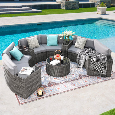 Wicker 6 - Person Modular Patio Conversation Sets with Cushions
