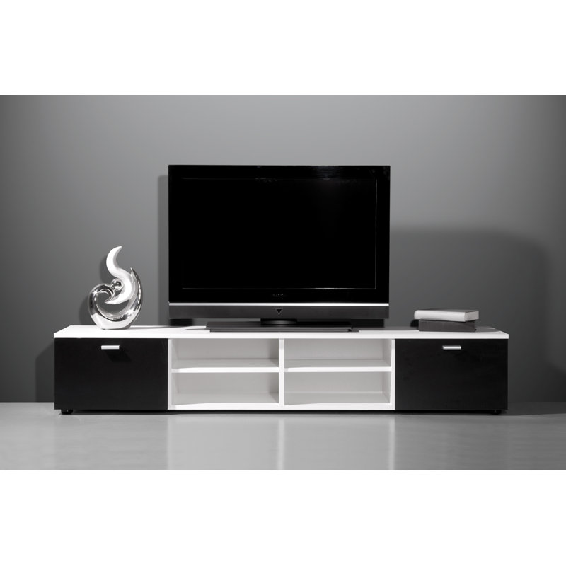 Emerald Easy Lowboard with 4 Open Compartments, White and black