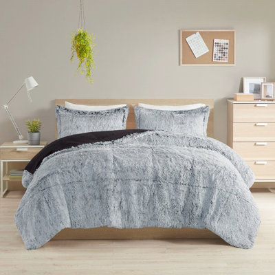 Shaggy Long Fur Comforter Mini For Twin/twin Xl - Grey , , Soft, Includes & 2 Shams, Low Heat Tumble Dry Recommended With Filling, Wash In Large Capacity Washer