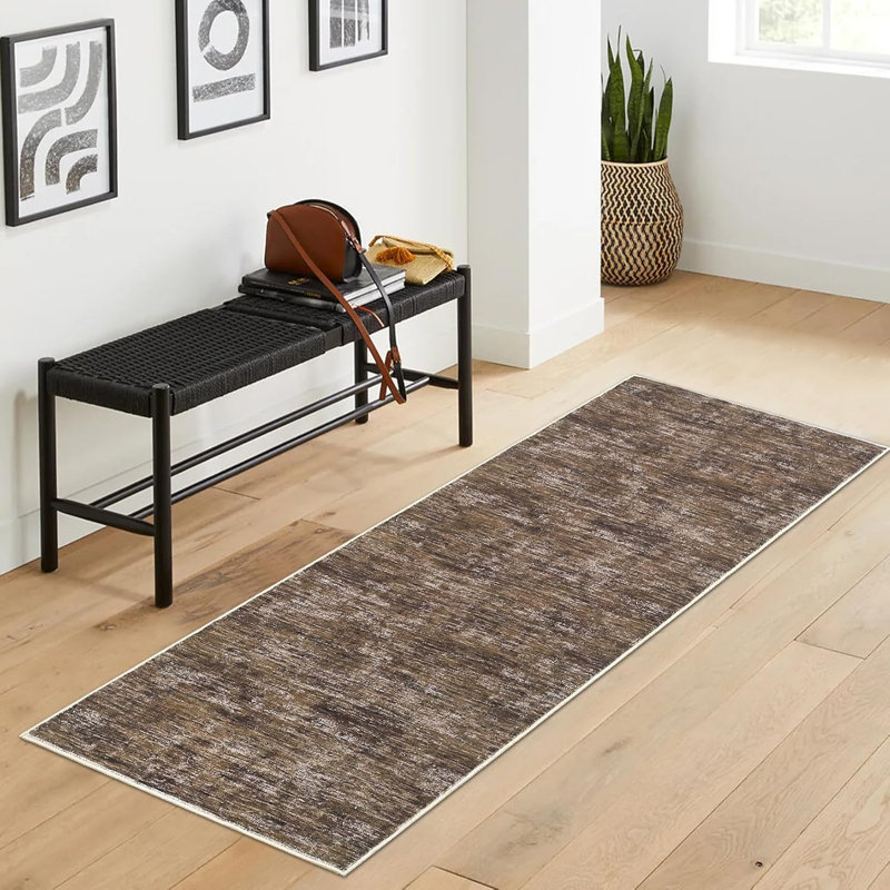 2x6 Runner Rug Washable Runner Rug Modern Abstract Runner Mat Hallway Contemporary Solid Rug Non-Slip Foldable Aesthetic Accent Floor Carpet Beige