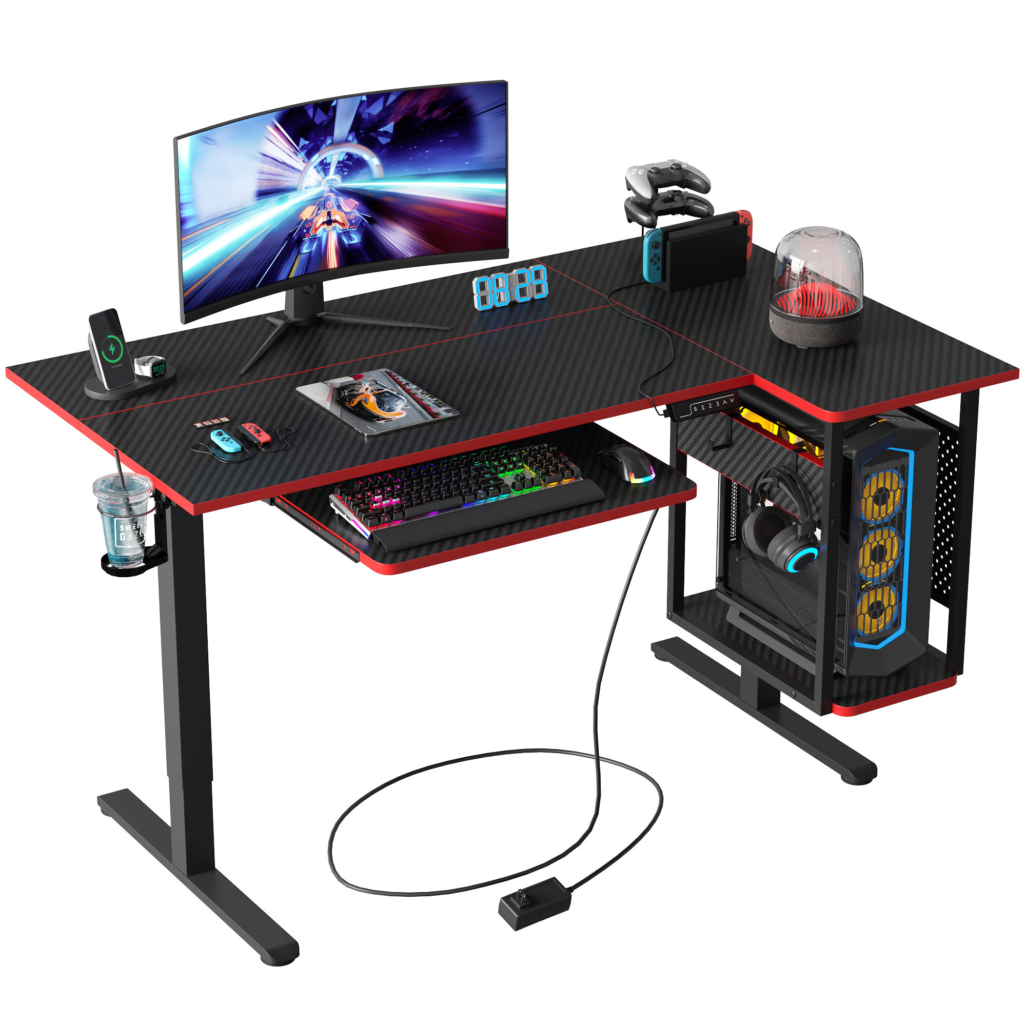 17 Stories Fortson 57.5 Inch LShaped Standing Desk, Black Work Gaming