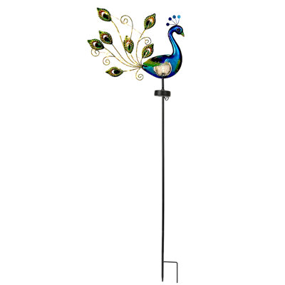 Rack Solar Peacock Garden Stake Light  Metal Peacock Decorative  Light With Crackle Glass Body 2 Light Modes Waterproof LED  Light For Yard Patio