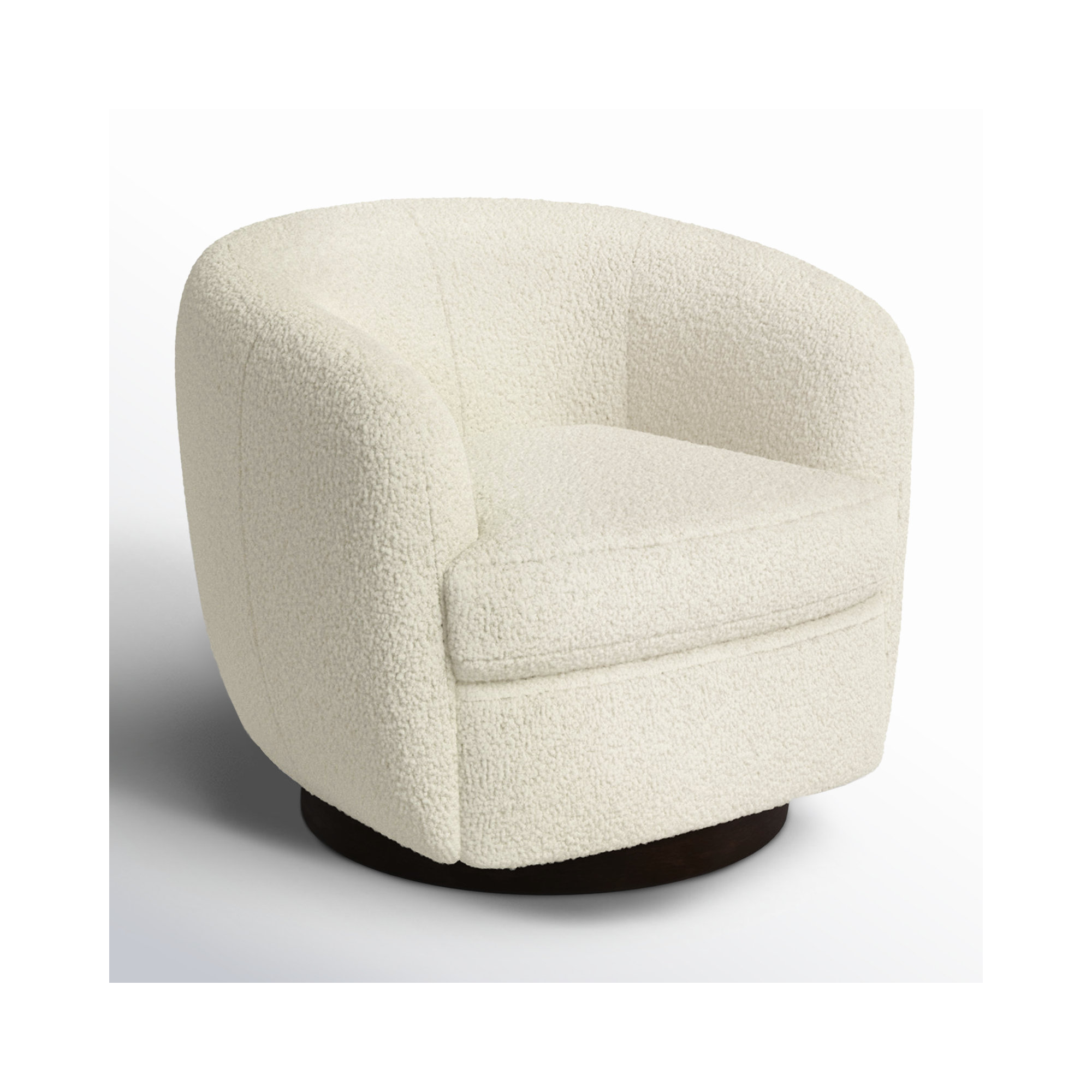 Marcy Upholstered Swivel Barrel Chair, Aries Cream Sherpa/Black