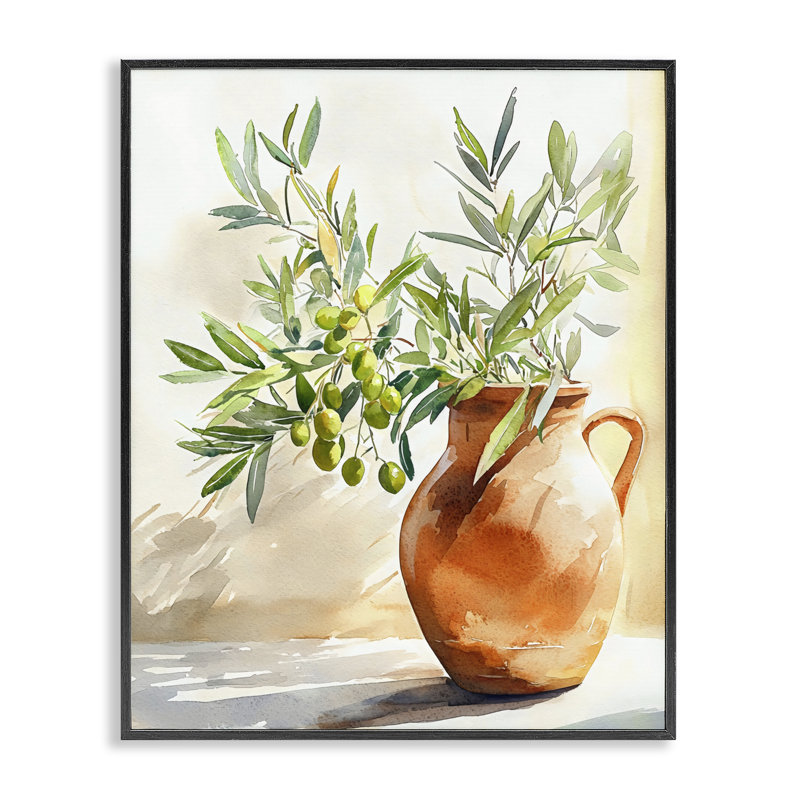 Rameau d'olivier dans un vase en terre cuite, estampe numérique, design par LSR Design Studio, 30 x 24