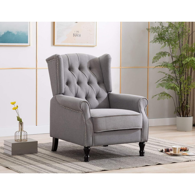 Crister Upholstered Wingback Chair, Gray Linen