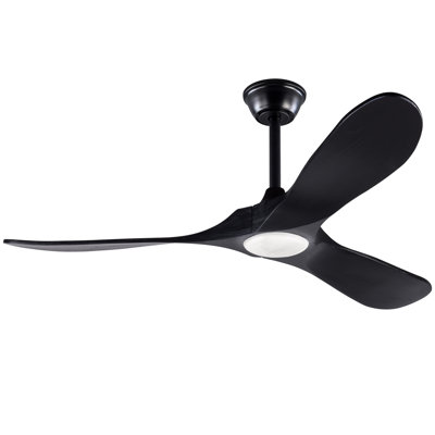 Ventilateur de plafond noir à 3 pales en bois massif avec éclairage DEL à intensité variable et télécommande