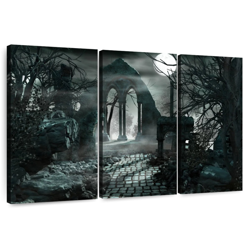 Moonlit Gothic Ruins, 36" H x 57" W
