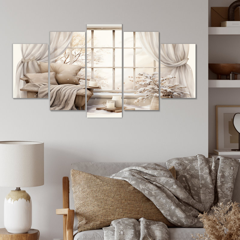 «Snowy Farm House Windowscape - Farm Windows Multipanel», ensemble d'art mural