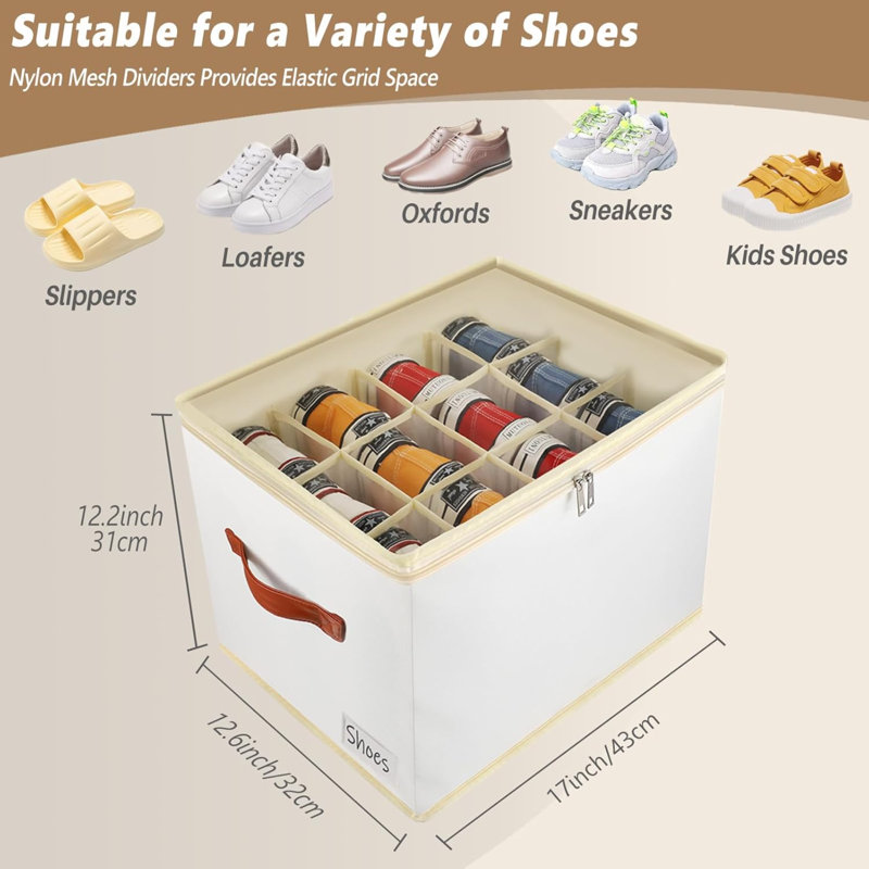 2 Pack Shoe Storage Box Organiser For Closet - 24 Cell Space Saver Shoes Containers Bin With Clear Lids Stackable, Can Fit Ottoman, Foldable Shoe Rack Cabinet Cubby For Wardrobe