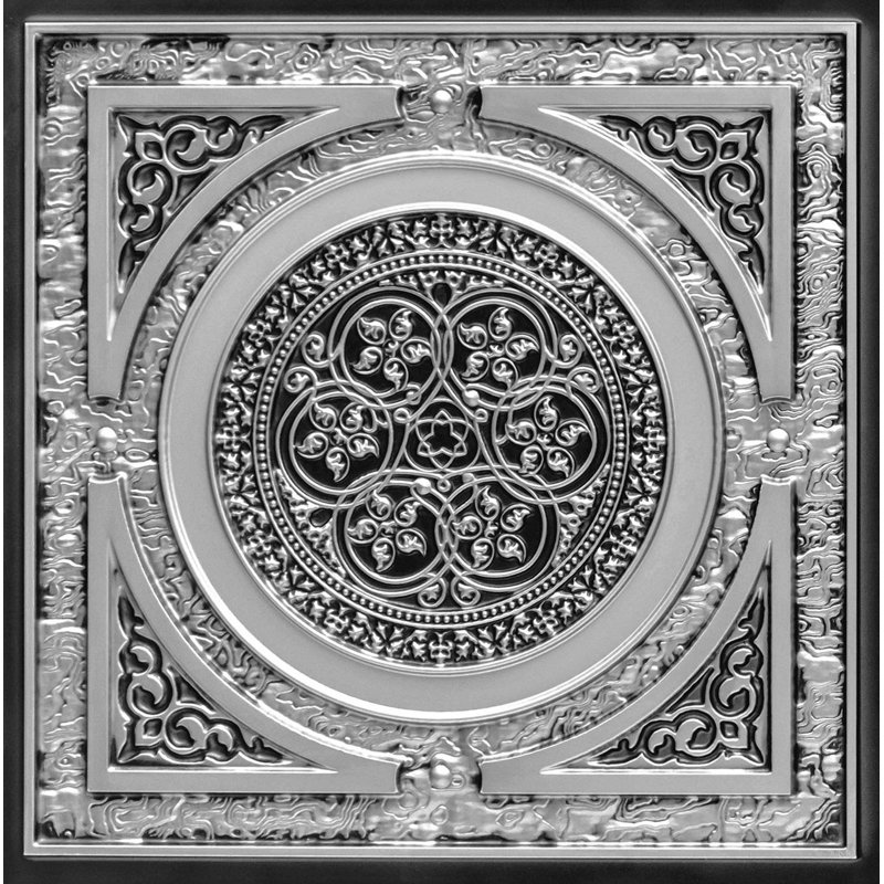 Carreau de plafond en PVC encastré ou collé Steampunk, Argent antique, L 24 po x l 24 po