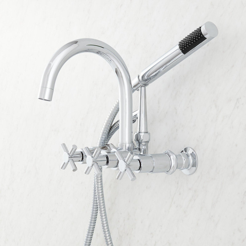 Sebastian Wall Mounted Tub Faucet with Cross Handles, Chrome