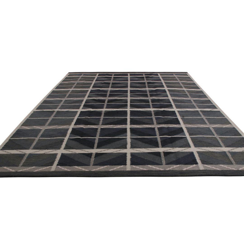 Rug & Kilim’S Scandinavian Geometric Blue And Beige-Brown Wool Rug, Rectangle 5' x 7'