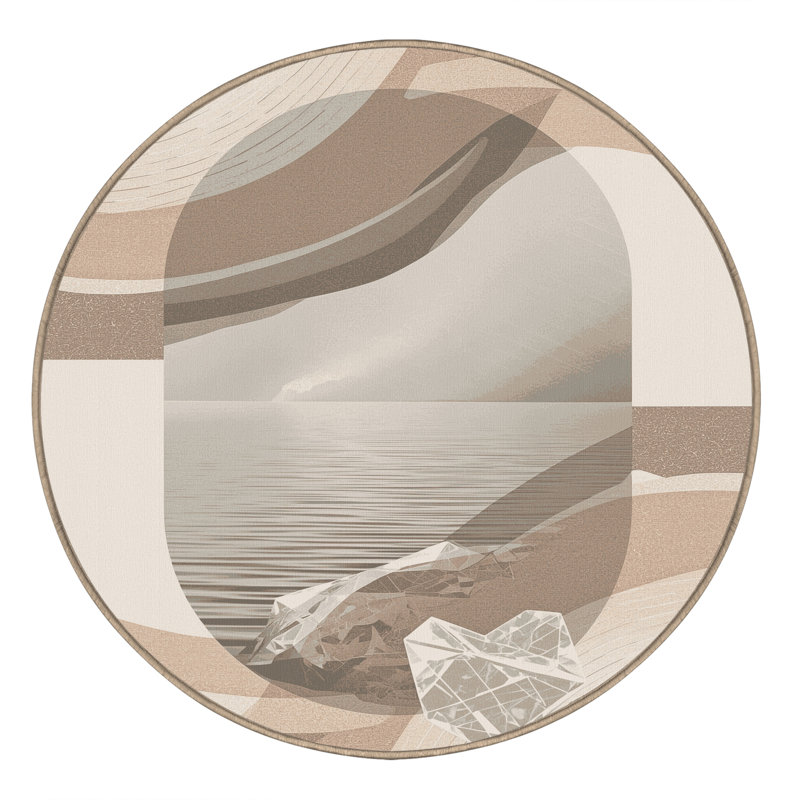 Tapis beige doux et moelleux Olivet, Rond 7 pi