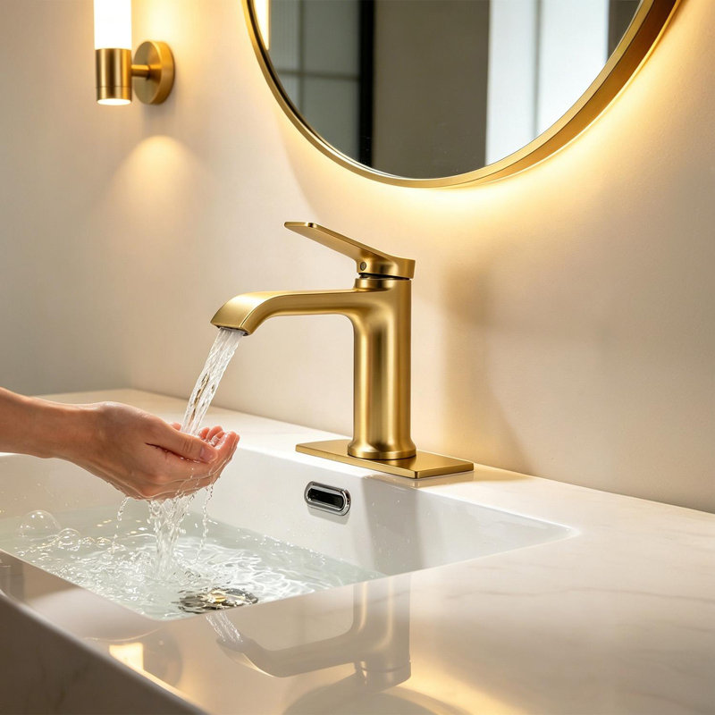 Single-Hole Single-Handle Bathroom Faucet With Drain Assembly, Brushed Gold