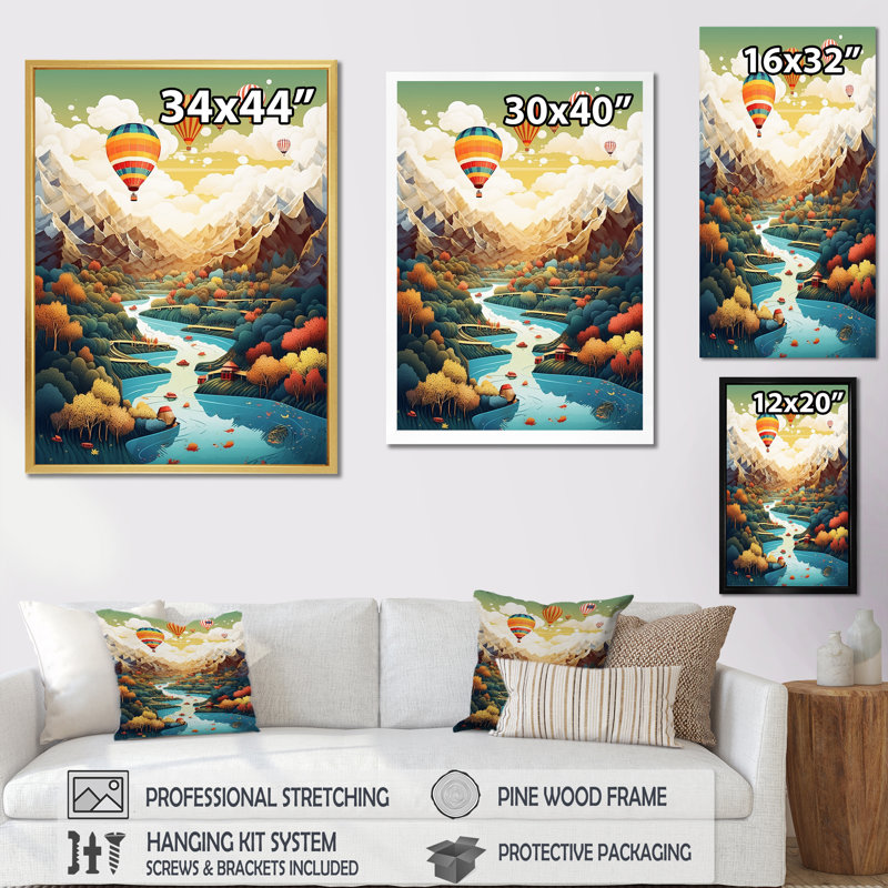 Vol en montgolfière, aventure fantaisiste III, H 20 po x l 12 po x P 1 po, Cadre photo noir simple